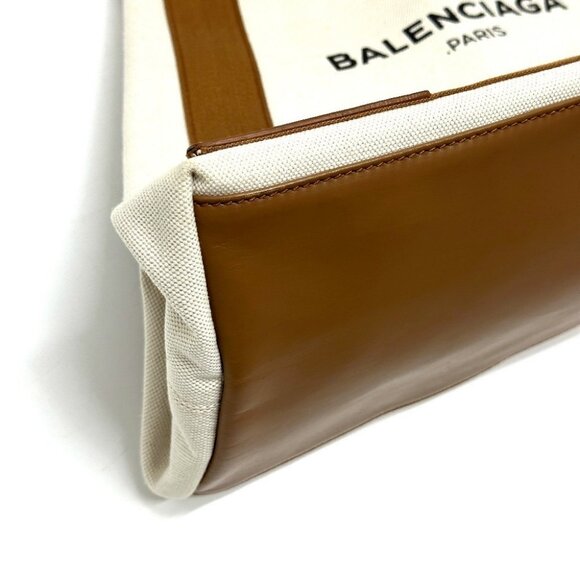 BALENCIAGA 339936 Navy Kabas M bag shawl Tote Bag Canvas/Leather Beige/Brown - Picture 4 of 15